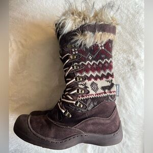 Muk Luks Womens Winter Boots Sz 6 Brown Nordic Knit Faux Fur Trim 3M Thinsulate